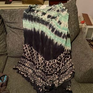 Shoreline black & turquoise asymmetrical tie dye dress